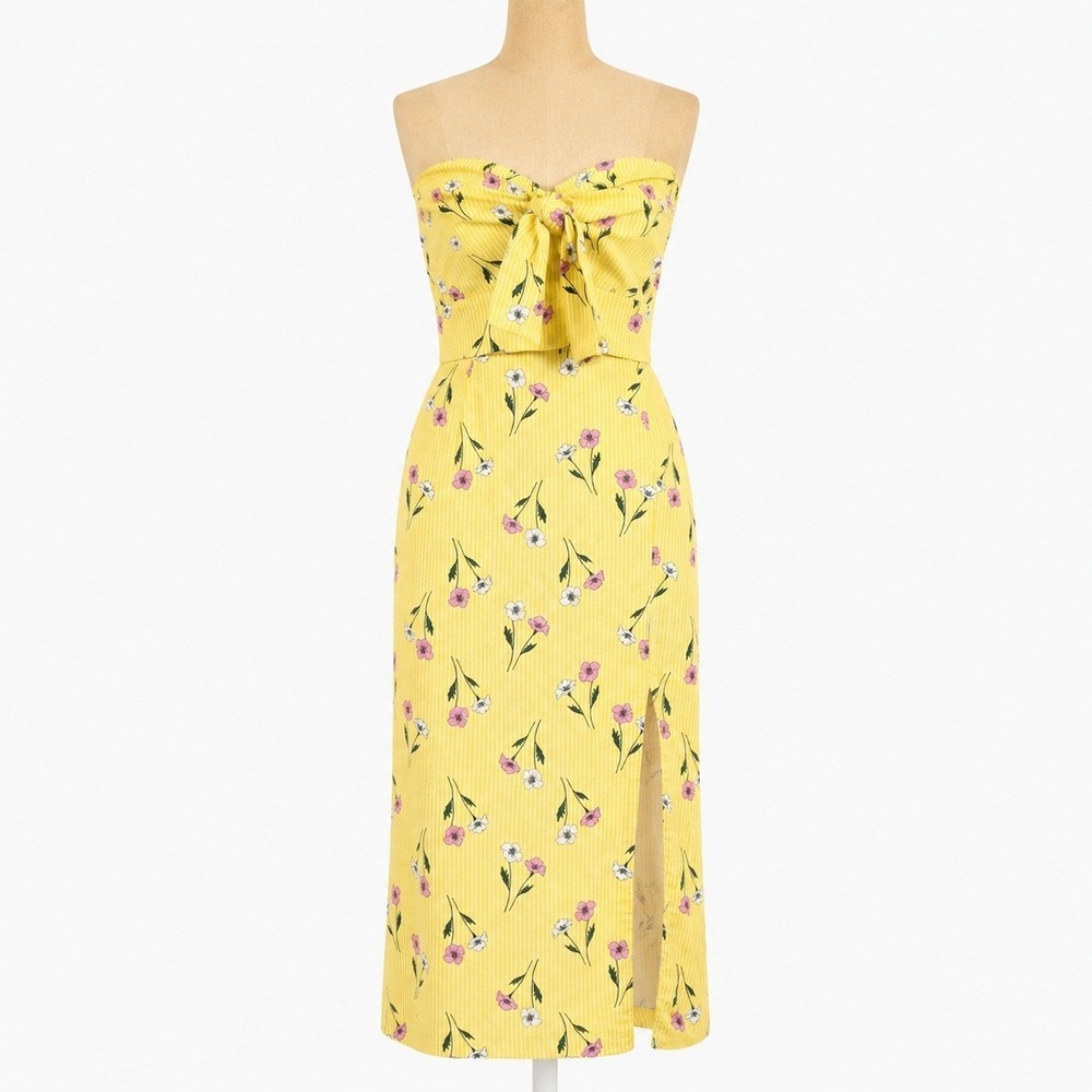 Floral Strapless Tie Front Midi Sun Dress Size 6 Butter Yellow Beach Resort Boho